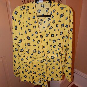CAbi Yellow and Blue Floral Blouse